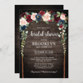 Burgund Blush Navy Blumenbogen Brautparty Invi Einladung (Vorne/Hinten)