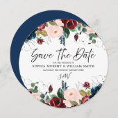 Burgund Blush & Navy Blumenhochzeit Save The Date (Vorne/Hinten)