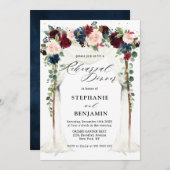 Burgund Blush Navy Blumenkanopie Probe Dinner Einladung (Vorne/Hinten)