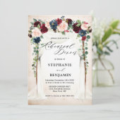 Burgund Blush Navy Blumenkanopie Probe Dinner Einladung (Stehend Vorderseite)