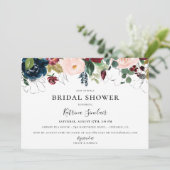 Burgund Blush Navy Fall Floral Brautparty Einladung (Stehend Vorderseite)