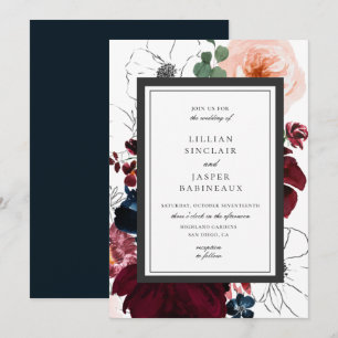 Burgund Blush Navy Fall Floral Hochzeit Einladung
