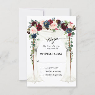 Burgund Blush Navy Floral Arch Canopy Hochzeit RSVP Karte