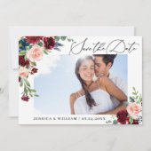 Burgund Blush Navy Rose FOTO Hochzeit Save The Date (Vorderseite)