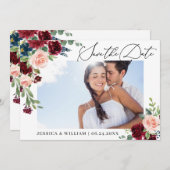 Burgund Blush Navy Rose FOTO Hochzeit Save The Date (Vorne/Hinten)