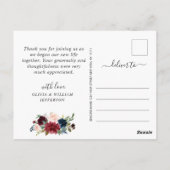 Burgund Blush Navy Rose Wedding Foto Vielen Dank Postkarte (Rückseite)