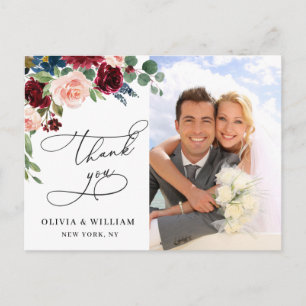 Burgund Blush Navy Rose Wedding Foto Vielen Dank Postkarte