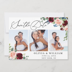 Burgund Blush Navy Weiße Rosen 3 FOTO Hochzeit Save The Date