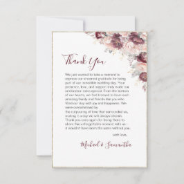 Burgund Blush Peony und Rose Hochzeit Dankeskarte