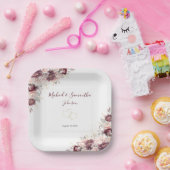 Burgund Blush Peony und Rose Hochzeit Pappteller (Party)