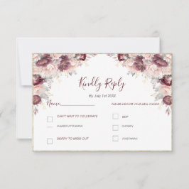 Burgund Blush Peony und Rose Hochzeit RSVP Karte