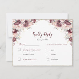 Burgund Blush Peony und Rose Hochzeit RSVP Karte