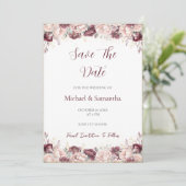 Burgund Blush Peony und Rose Hochzeit Save The Date (Stehend Vorderseite)