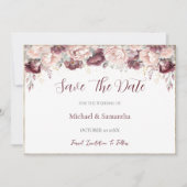 Burgund Blush Peony und Rose Hochzeit Save The Date (Vorderseite)