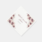 Burgund Blush Peony und Rose Hochzeit Serviette (Ecke)
