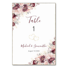 Burgund Blush Peony und Rose Hochzeit Tischnummer