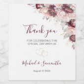 Burgund Blush Peony und Rose Hochzeit Weinetikett (Einzelnes Label)