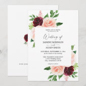 Burgund & Blush Pink 4 Blumenzwiebeln Einladung (Vorne/Hinten)