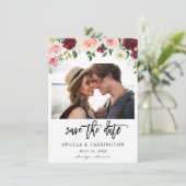 Burgund & Blush Pink 4 Save the Date Foto (Stehend Vorderseite)