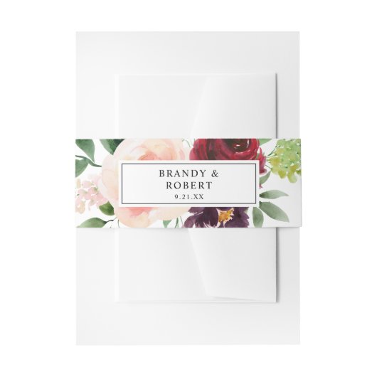 Burgund & Blush Pink 4B Bloral Einladungsbanderole (Vorderseite Beispiel)