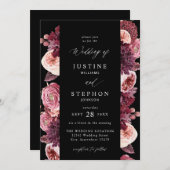 Burgund & Blush Pink 8B Hochzeit 2 - Schwarz Einladung (Vorne/Hinten)