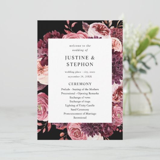 Burgund & Blush Pink 8B Hochzeitsfeier Programm B (Stehend Vorderseite)