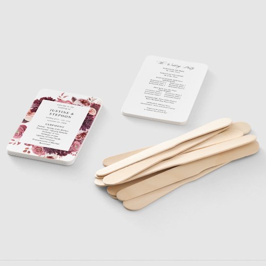 Burgund & Blush Pink 8B Hochzeitsprogramm Handfan Fächer (Non-assembled)