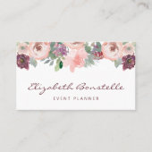 Burgund Blush Pink Aquarell Bloral Visitenkarte (Vorderseite)