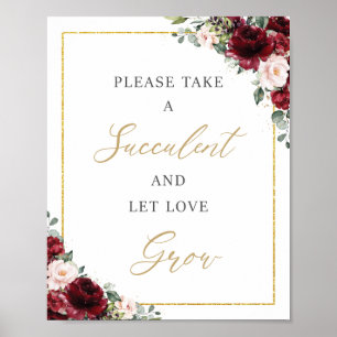 Burgund Blush Pink Bläschen Sukkulente Liebe wachs Poster