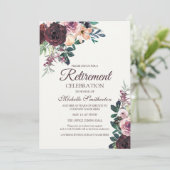 Burgund Blush Pink Blätter Pensionierung Einladung (Stehend Vorderseite)