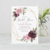 Burgund & Blush Pink Bloral | Brautparty Einladung (Stehend Vorderseite)