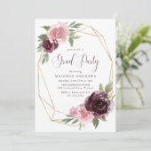 Burgund & Blush Pink Bloral | Graduierungspartei Einladung (Stehend Vorderseite)