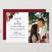 Burgund Blush Pink Bloral Hochzeit Rett Datum Einladung (Vorne/Hinten)