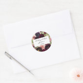 Burgund & Blush Pink Bloral & Name Runder Aufkleber (Umschlag)