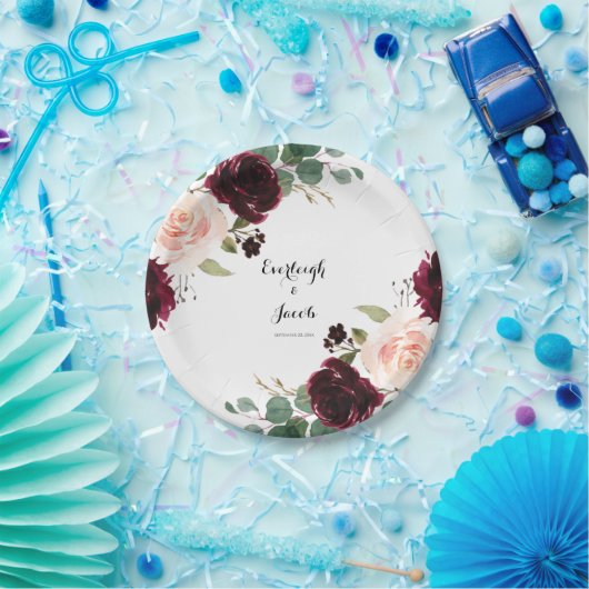 Burgund Blush Pink Bloral Pappteller (Party)