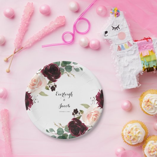 Burgund Blush Pink Bloral Pappteller (Party)