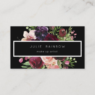 Burgund & Blush Pink Bloral - Schwarz 2 Visitenkarte