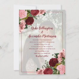 Burgund Blush Pink Bloral Wedding Foto Einladung