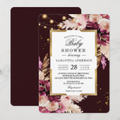 Burgund Blush Pink Blues & Gold Rahmen & Lights Einladung (Vorne/Hinten)