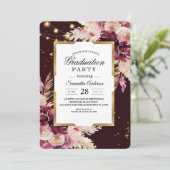 Burgund Blush Pink Blues & Gold Rahmen & Lights Einladung (Stehend Vorderseite)