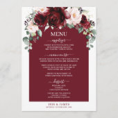 Burgund Blush Pink Blues Hochzeitsmenü am Bar Programm (Vorderseite)
