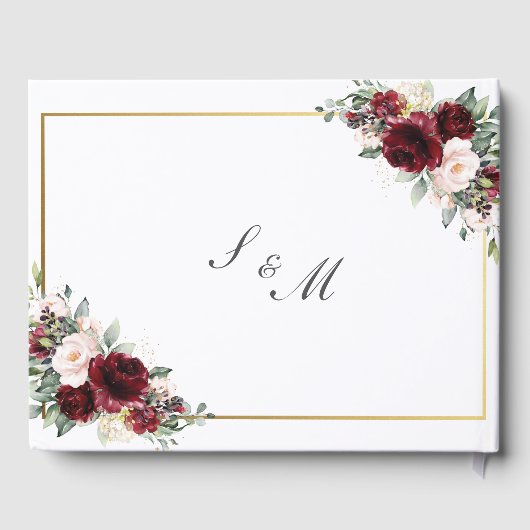 Burgund Blush Pink Blumengrün Hochzeit Gästebuch (Rückseite)