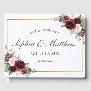 Burgund Blush Pink Blumengrün Hochzeit Gästebuch