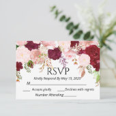 Burgund Blush Pink Blumenzwiebelblume UAWG Wasserf RSVP Karte (Stehend Vorderseite)