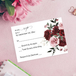 Burgund & Blush Pink Floral 6 ni Mahlzeiten UAWG RSVP Karte
