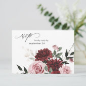 Burgund & Blush Pink Floral 6 w Mahlzeit RSVP Kart (Stehend Vorderseite)