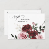 Burgund & Blush Pink Floral 6 w Mahlzeit RSVP Kart (Vorne/Hinten)