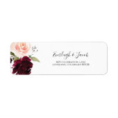 Burgund Blush Pink Floral Wedding Rücksendeadresse (Vorne)