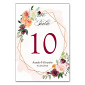 Burgund Blush Pink Floral Wedding Tischnummer (Rückseite)