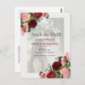 Burgund Blush Pink Foto Hochzeitstag Gerettet Postkarte (Vorne/Hinten)